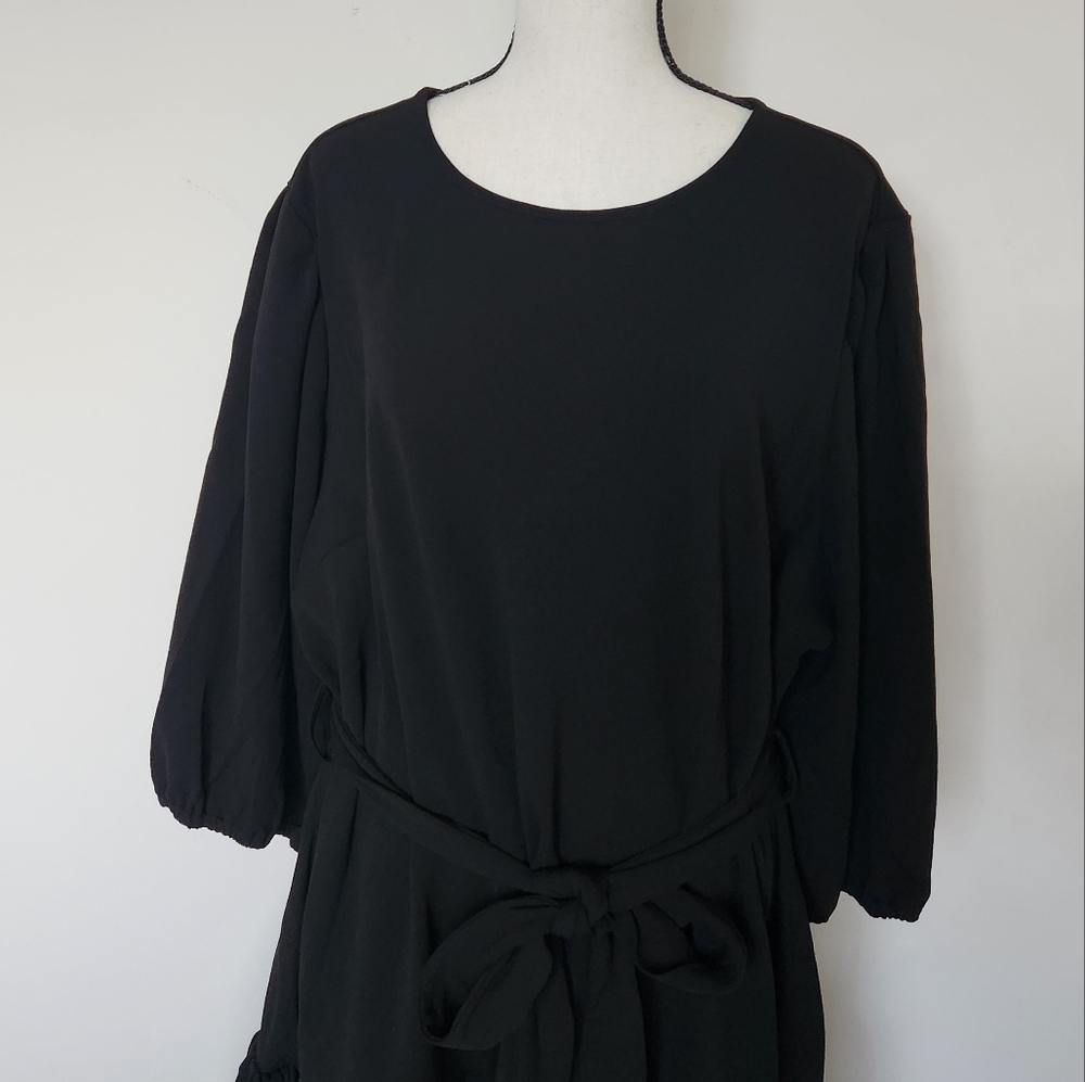 City Chic Plus Size LOVE ME KNOT Black Ruffle Belted Dress Party Large 20 - Picture 5 of 16